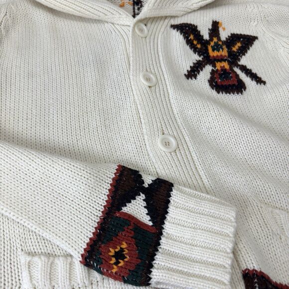 Vintage Campus Cardigan Sweater Mens Large Aztec Western Bird Academia Prep 80s - Picture 6 of 10